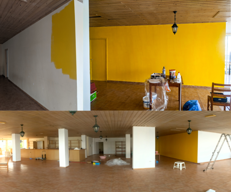 Ben starting painting the white and yellow accent walls
